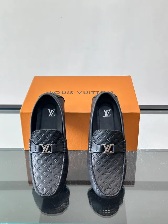 Louis Vuitton Black Monogram-Embossed Leather LV Buckle Strap Loafer 4