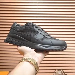 Louis Vuitton Black Monogrammed Heel Mesh-and-Leather Upper Lifestyle Sneakers