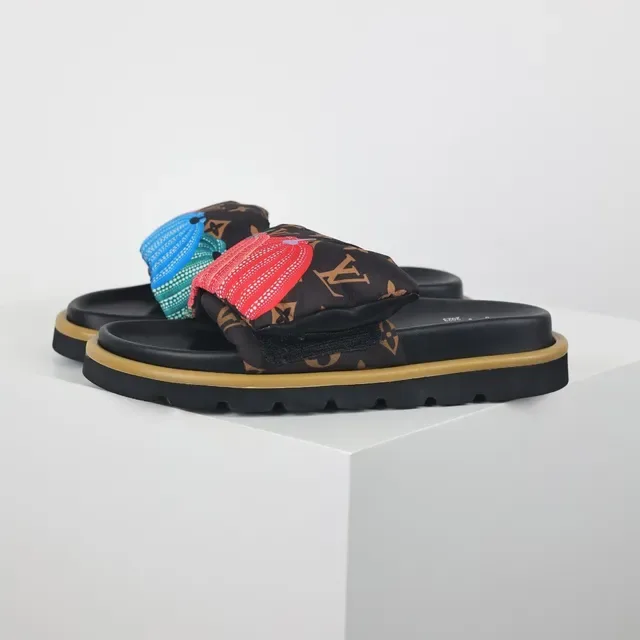 Louis Vuitton Black Multicolor Padded Fabric Strap Monogram Canvas Upper Slippers 1