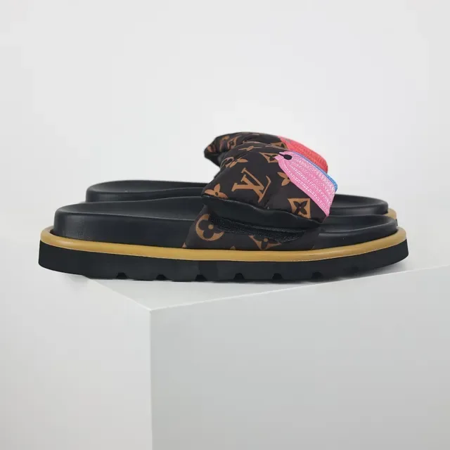 Louis Vuitton Black Multicolor Padded Fabric Strap Monogram Canvas Upper Slippers 3