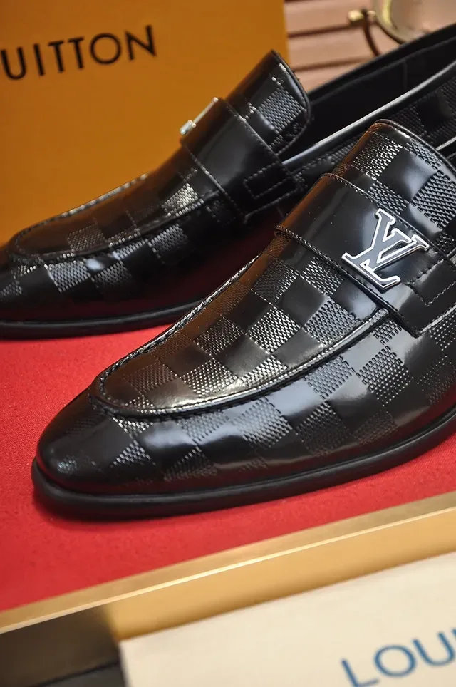 Louis Vuitton Black Patent Leather Damier Infini Checkered Texture Loafer 2
