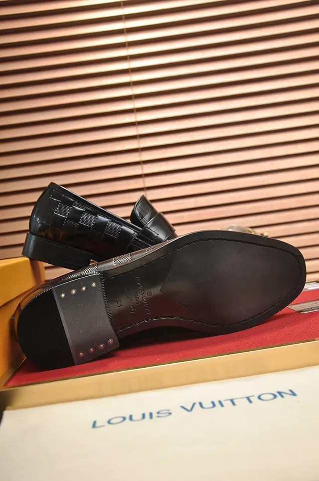 Louis Vuitton Black Patent Leather Damier Infini Checkered Texture Loafer 3
