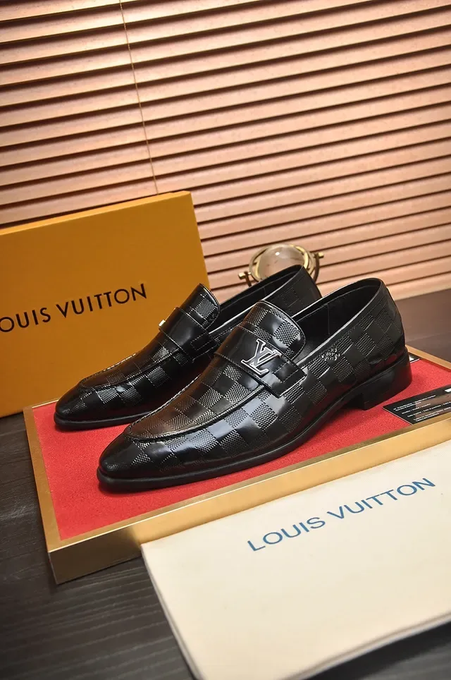 Louis Vuitton Black Patent Leather Damier Infini Checkered Texture Loafer 4