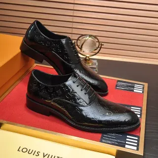 Louis Vuitton Black Red Monogram-Embossed Patent Leather Oxford Shoes