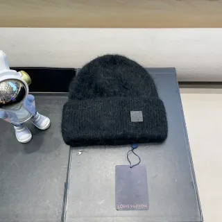 Louis Vuitton Black Ribbed Knit Folded Cuff Beanie