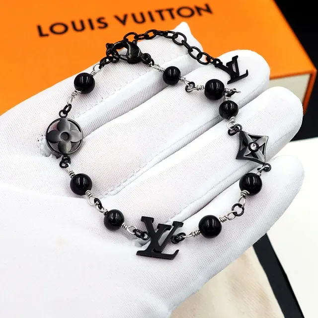 Louis Vuitton Black Silver Beaded Chain Monogram Charms Bracelet 2