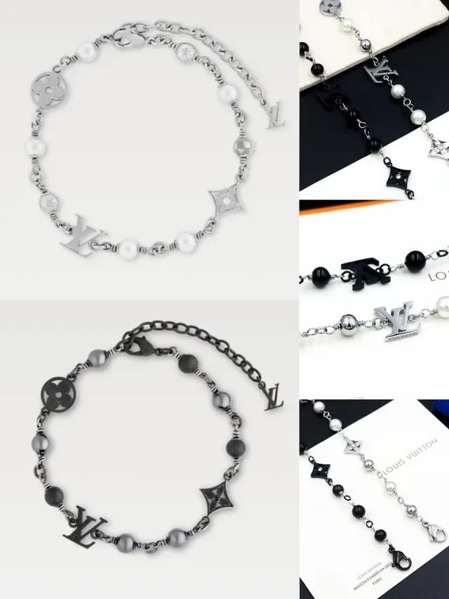 Louis Vuitton Black Silver Beaded Chain Monogram Charms Bracelet 3