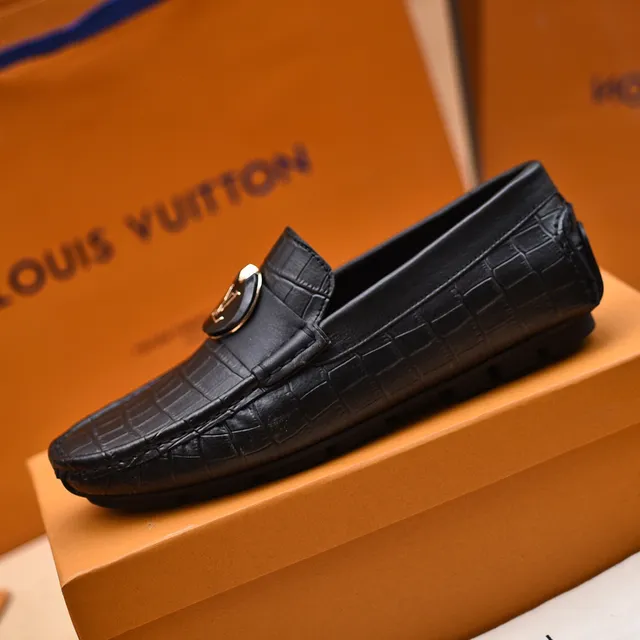 Louis Vuitton Black Silver Crocodile-Embossed Leather LV Monogram Medallion Loafer 5