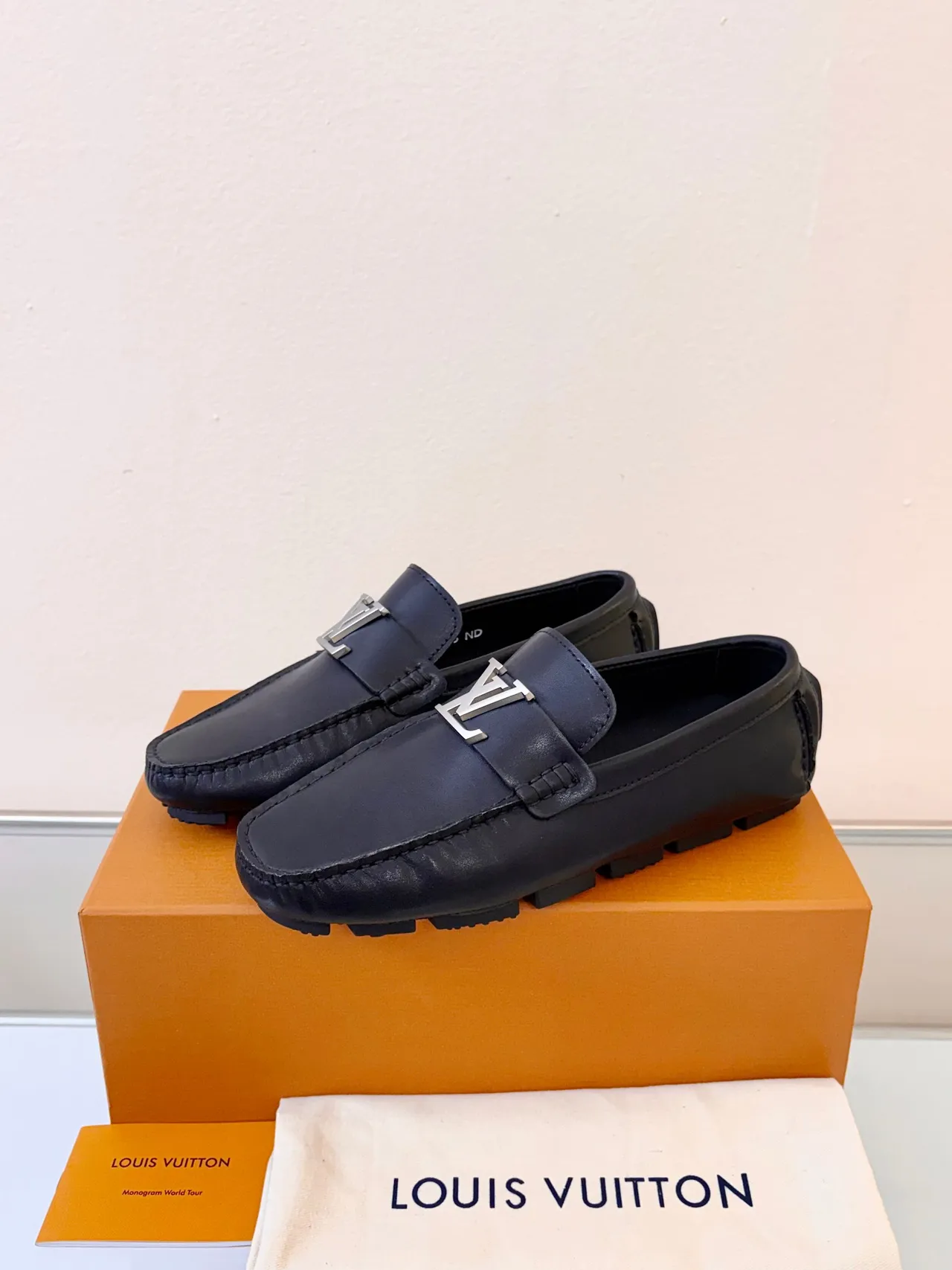 Louis Vuitton Black Silver Leather LV Monogram Buckle Loafer 2
