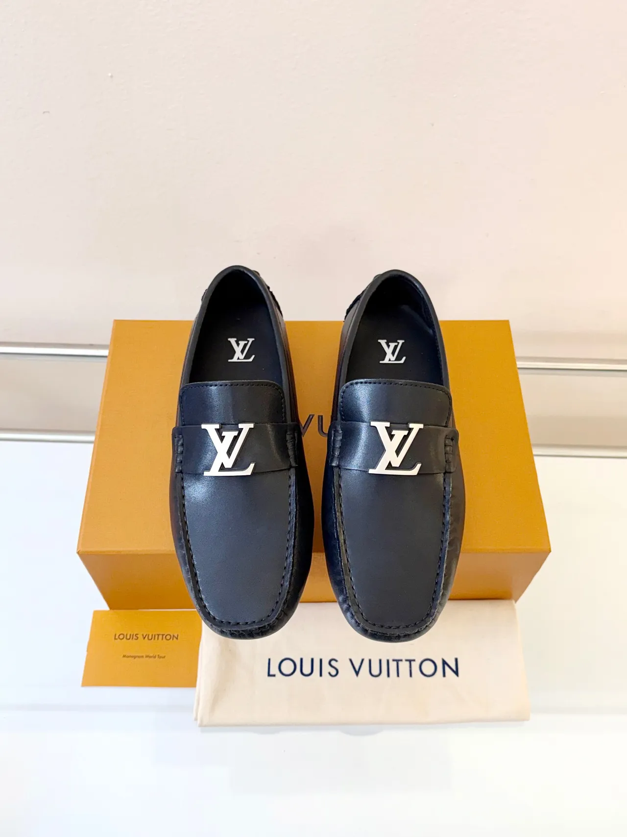 Louis Vuitton Black Silver Leather LV Monogram Buckle Loafer 6