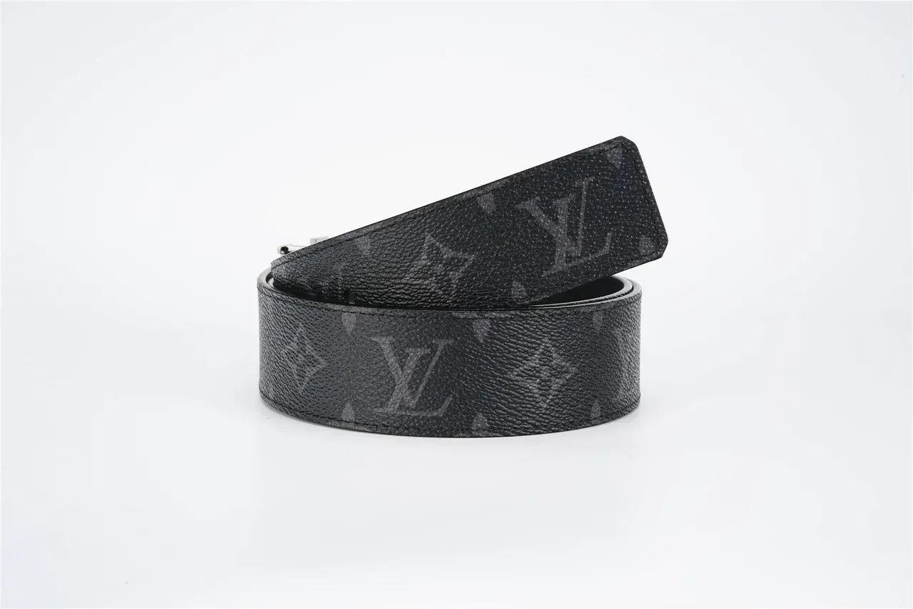 Louis Vuitton Black Silver Monogram-Printed Textured Grain Leather Belt 3