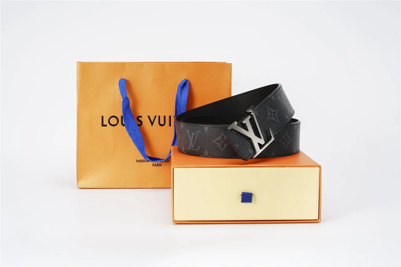 Louis Vuitton Black Silver Monogram-Printed Textured Grain Leather Belt 4