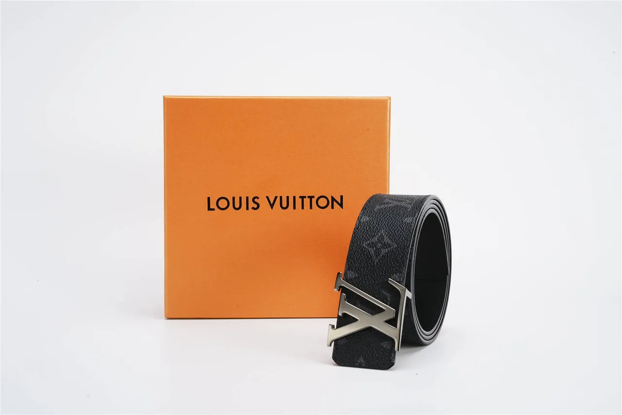 Louis Vuitton Black Silver Monogram-Printed Textured Grain Leather Belt 5