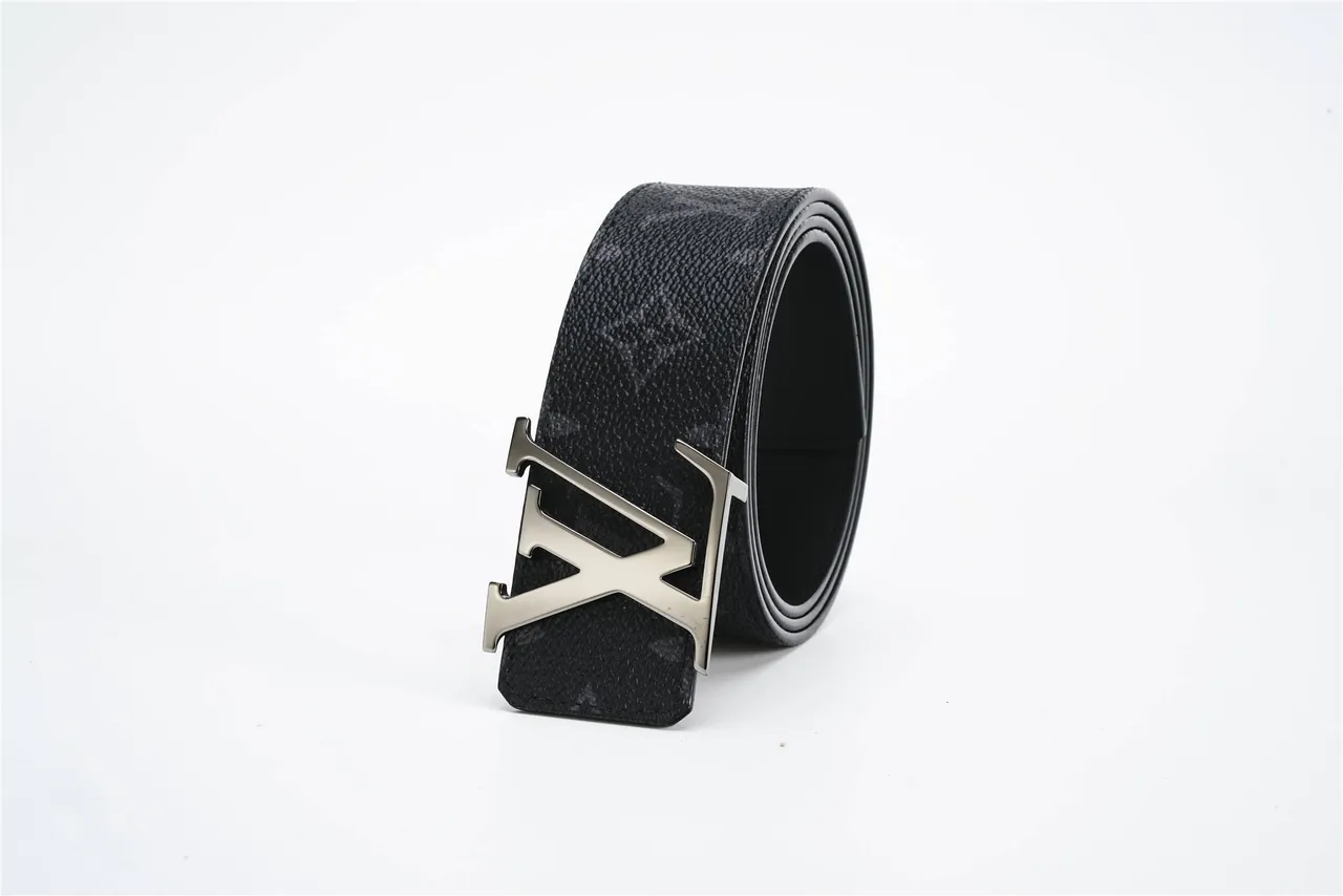Louis Vuitton Black Silver Monogram-Printed Textured Grain Leather Belt 6