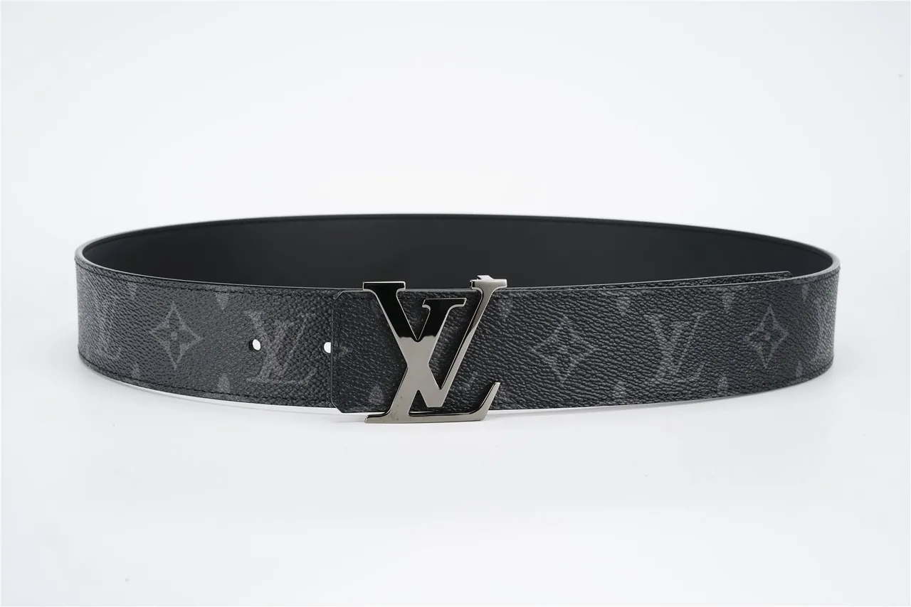 Louis Vuitton Black Silver Monogram-Printed Textured Grain Leather Belt 8