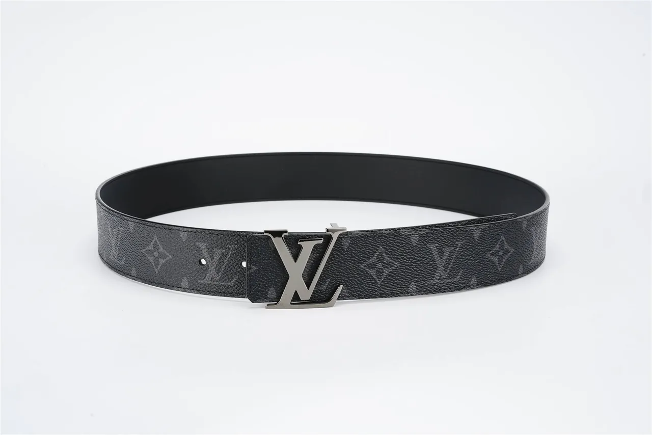 Louis Vuitton Black Silver Monogram-Printed Textured Grain Leather Belt 9