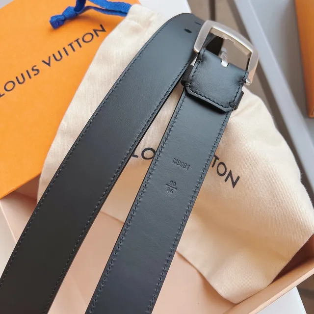 Louis Vuitton Black Silver Smooth Rectangular Buckle Leather Belt 6