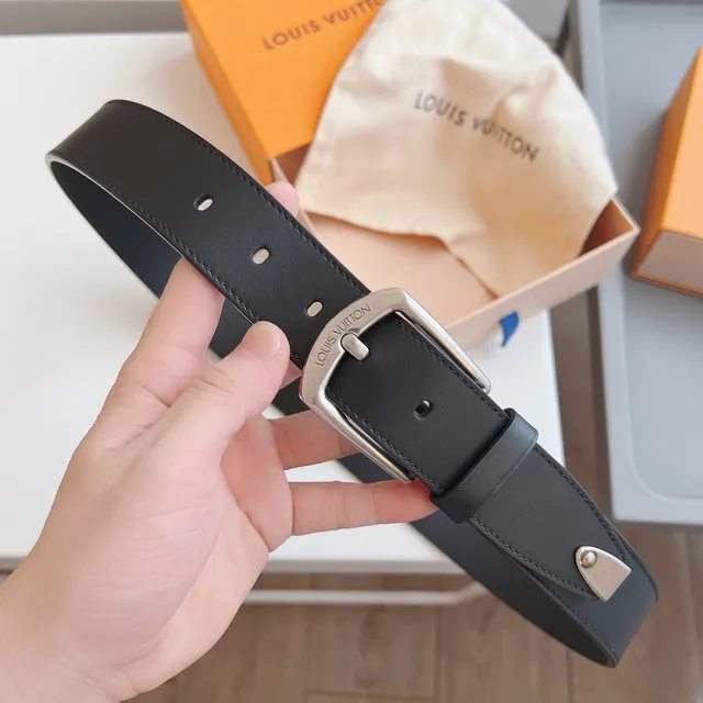 Louis Vuitton Black Silver Smooth Rectangular Buckle Leather Belt 8