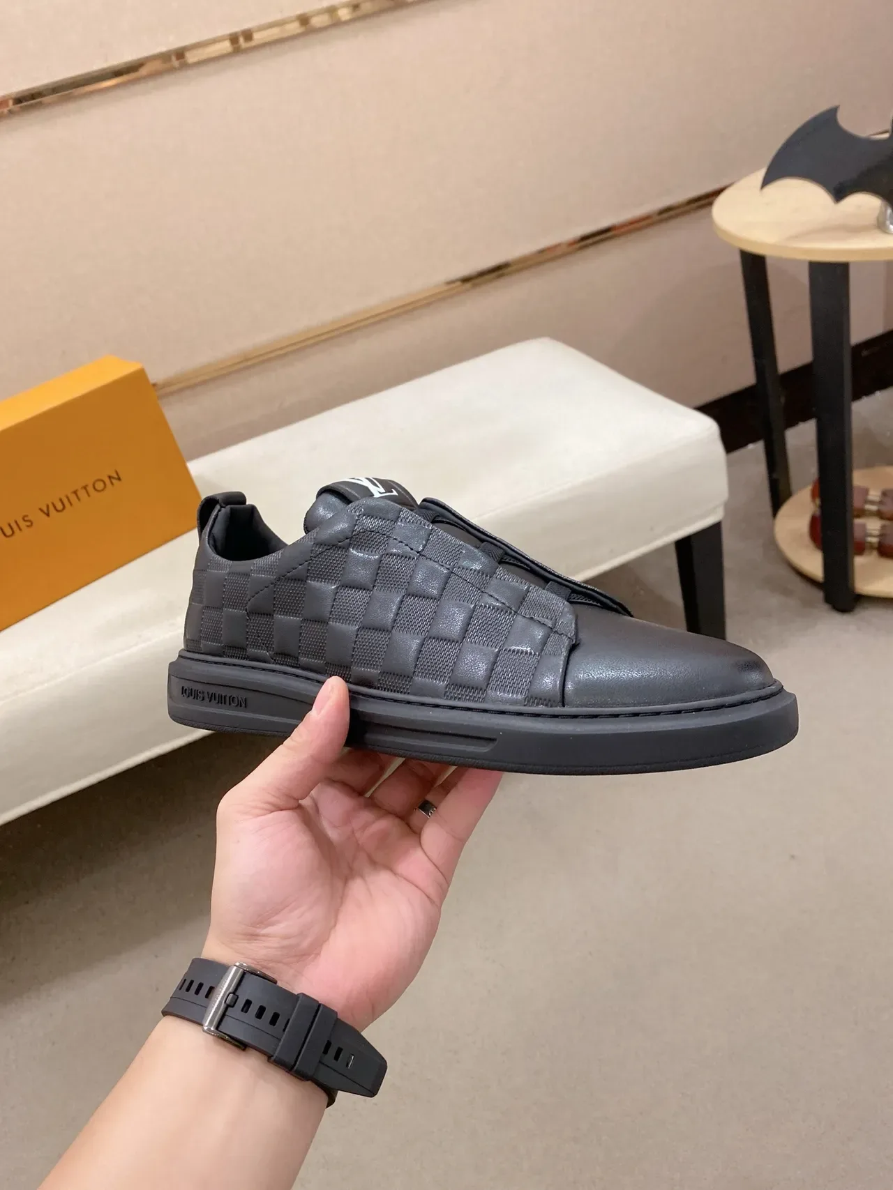 Louis Vuitton Black Slip-On Woven Leather Lifestyle Sneakers 5