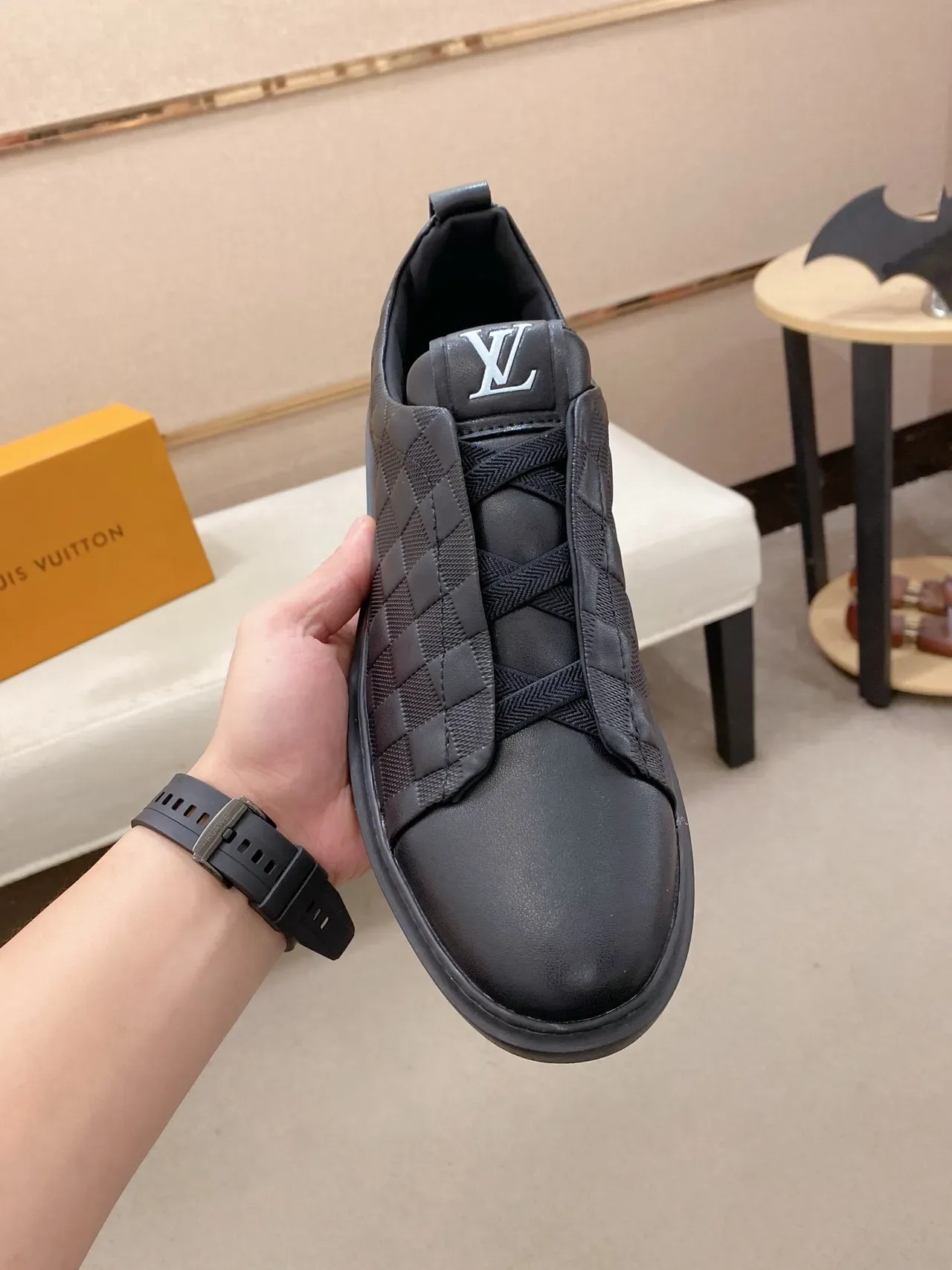 Louis Vuitton Black Slip-On Woven Leather Lifestyle Sneakers 6