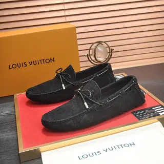 Louis Vuitton Mocassins en daim noir à lacets en corde