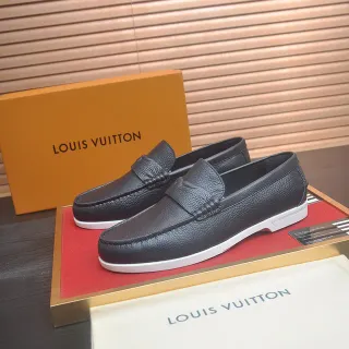 Louis Vuitton 黑色 白色 压纹皮革 便士带 乐福鞋
