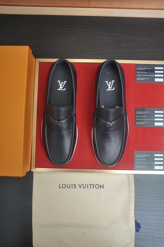 Louis Vuitton Black White Pebbled Leather Penny Strap Loafer 5
