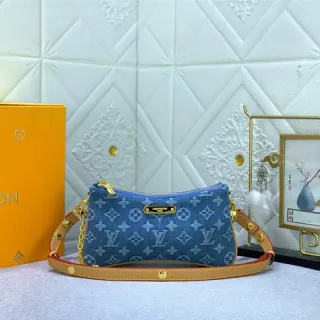 Louis Vuitton Blue Beige Denim-Effect Monogram Canvas Gold-Tone Hardware Shoulder Bag