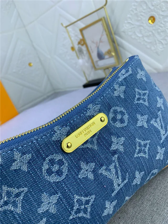 Louis Vuitton Blue Beige Denim-Effect Monogram Canvas Gold-Tone Hardware Shoulder Bag 2