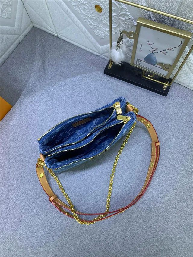 Louis Vuitton Blue Beige Denim-Effect Monogram Canvas Gold-Tone Hardware Shoulder Bag 3