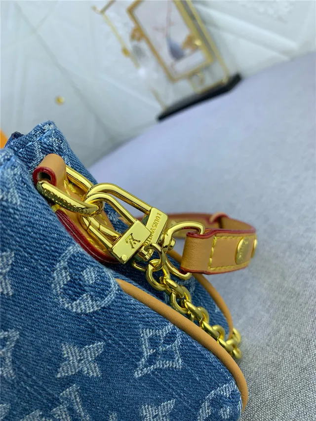 Louis Vuitton Blue Beige Denim-Effect Monogram Canvas Gold-Tone Hardware Shoulder Bag 5