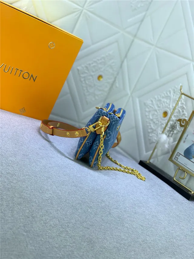 Louis Vuitton Blue Beige Denim-Effect Monogram Canvas Gold-Tone Hardware Shoulder Bag 6