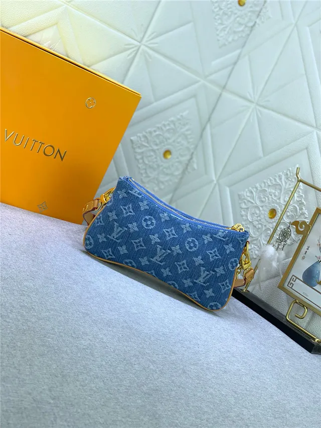 Louis Vuitton Blue Beige Denim-Effect Monogram Canvas Gold-Tone Hardware Shoulder Bag 8