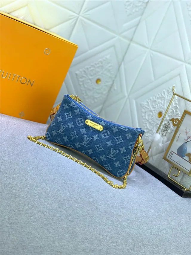 Louis Vuitton Blue Beige Denim-Effect Monogram Canvas Gold-Tone Hardware Shoulder Bag 9
