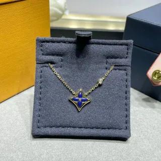 Louis Vuitton Blue Gold Quatrefoil Pendant Enamel Necklace