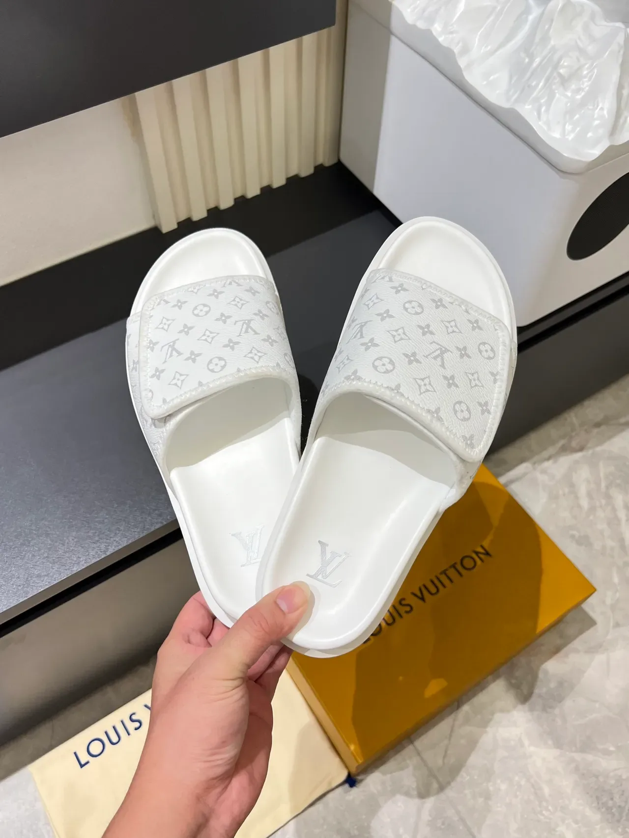 Louis Vuitton Blue Multicolor Slide Silhouette Monogrammed Strap Slippers 7