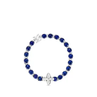 Pulseira Louis Vuitton Azul Prata Uma Linha Gemas Incrustadas
