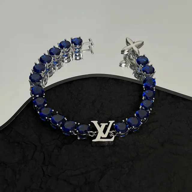 Louis Vuitton Blue Silver Single-Row Gemstone-Encrusted Bracelet 3