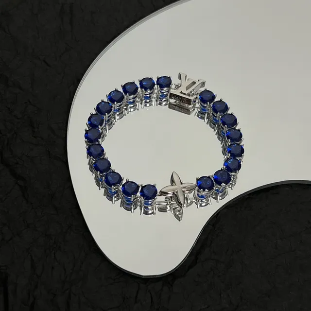Louis Vuitton Blue Silver Single-Row Gemstone-Encrusted Bracelet 4