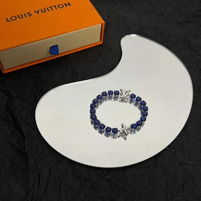Louis Vuitton Blue Silver Single-Row Gemstone-Encrusted Bracelet 6