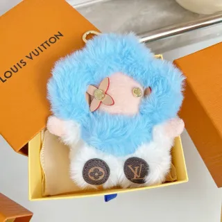 Louis Vuitton bolsa bandoleira azul branco de personagem pelúcia com textura fluffy