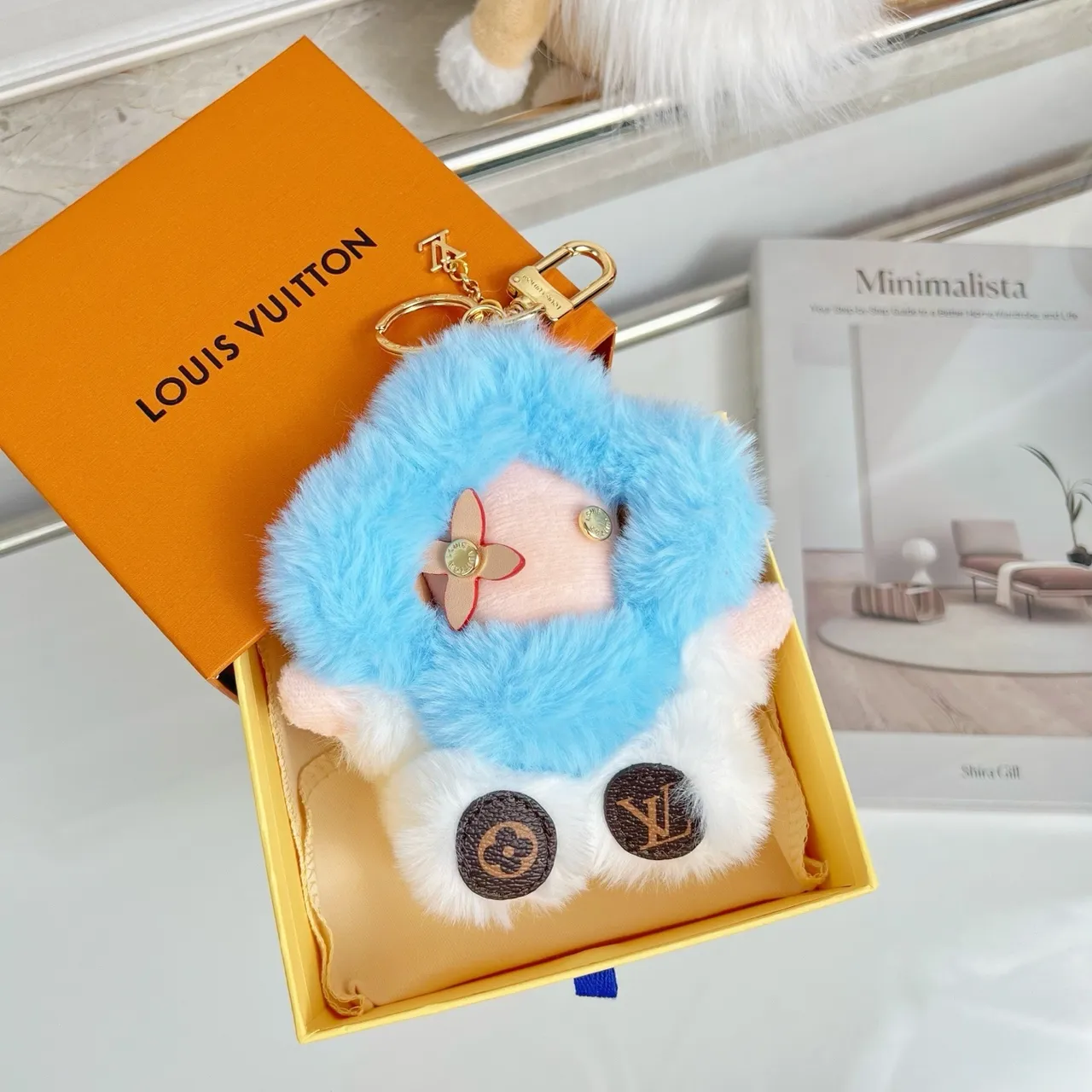 Louis Vuitton Blue White Plush Character Fluffy Texture Crossbody Bag 9
