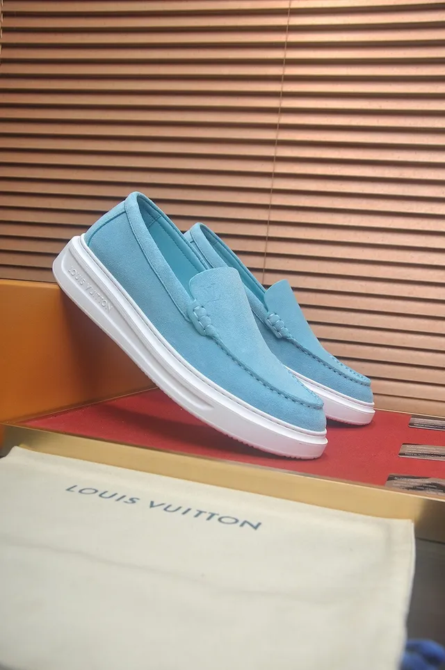 Louis Vuitton Blue White Suede-Like Upper Contrast Topstitching Loafer 2