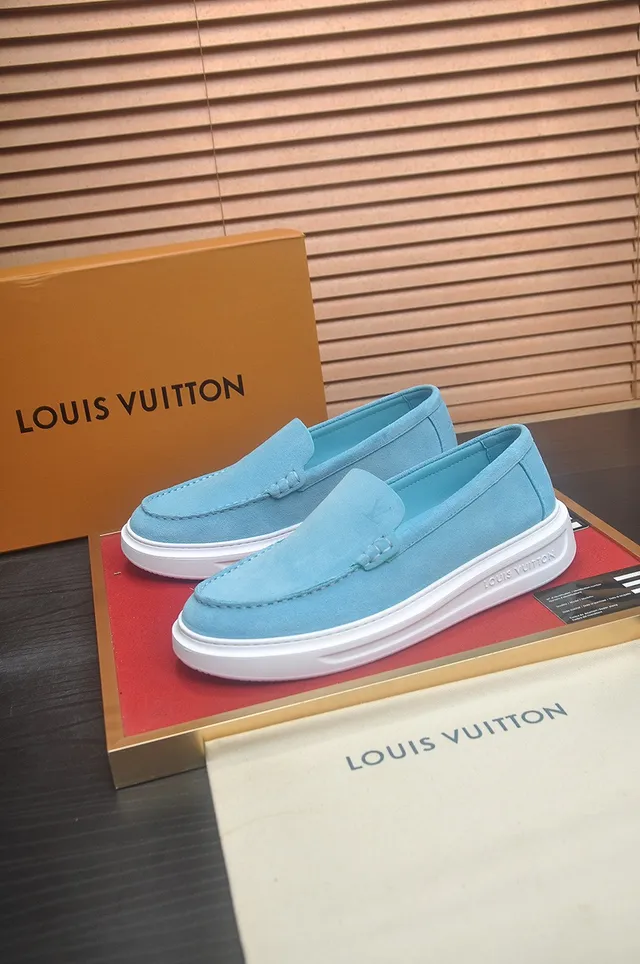 Louis Vuitton Blue White Suede-Like Upper Contrast Topstitching Loafer 3