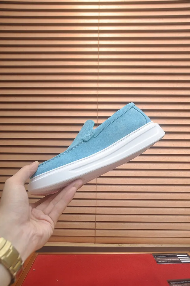 Louis Vuitton Blue White Suede-Like Upper Contrast Topstitching Loafer 5