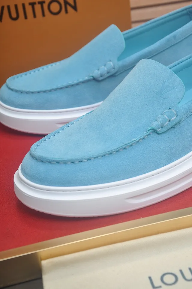 Louis Vuitton Blue White Suede-Like Upper Contrast Topstitching Loafer 8