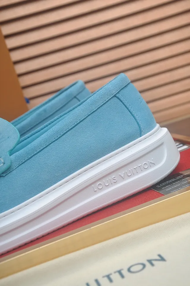 Louis Vuitton Blue White Suede-Like Upper Contrast Topstitching Loafer 9