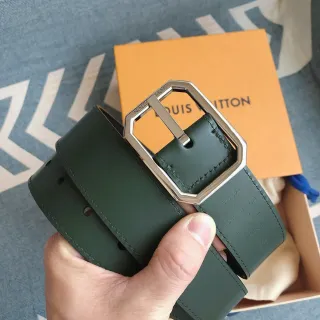 Louis Vuitton Boucle Hexagonale Green Silver Hexagonal Polished Metal Buckle Smooth Leather Belt