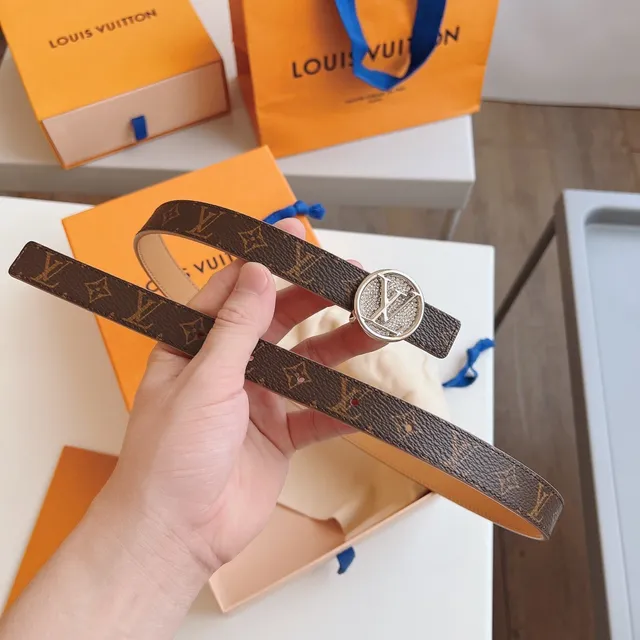 Louis Vuitton Ceinture en cuir marron beige avec toile monogramme et boucle ornée de cristaux 5