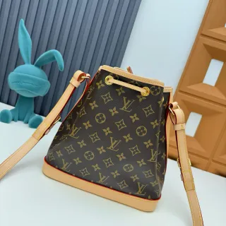 Louis Vuitton Brown Beige Monogram Coated Canvas Tan Leather Trim Bucket Bag